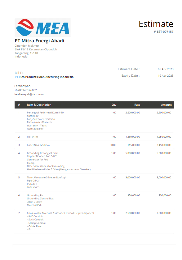 INDONESIA MEA utility bill Word and PDF template